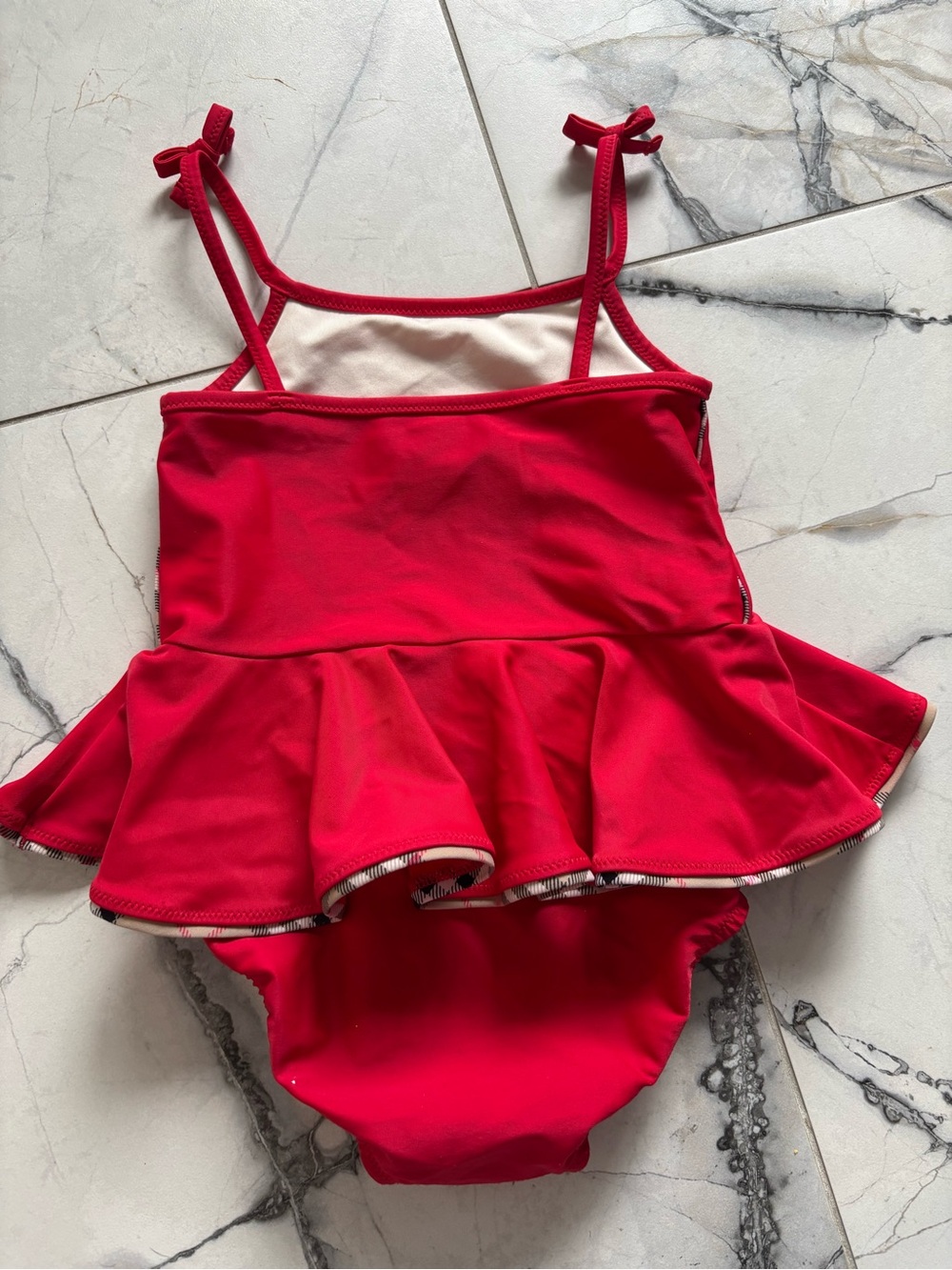 Burberry Kids Red Ruffle One-Piece Swimsuit - Picture 3 of 5